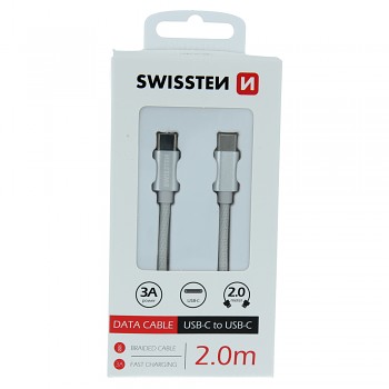 Datový kabel swissten textile usb-c / usb-c 2,0 m stříbrný