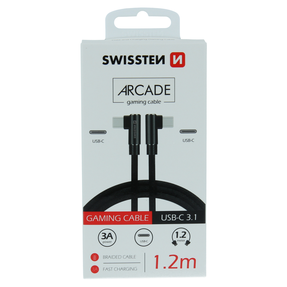 Levně Textilní datový kabel swissten arcade usb-c / usb-c 1,2 m černý