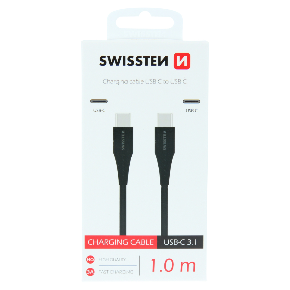 Levně Datový kabel swissten usb-c / usb-c 1,0 m černý