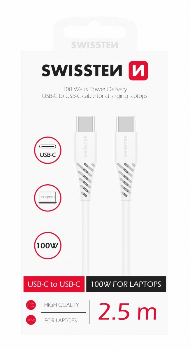 Levně Datový kabel swissten tpe usb-c/usb-c power delivery 5a (100w) 2,5 m bílý