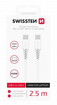 Datový kabel swissten tpe usb-c/usb-c power delivery 5a (100w) 2,5 m bílý