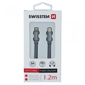 Datový kabel swissten textile usb-c / lightning 1,2 m šedý