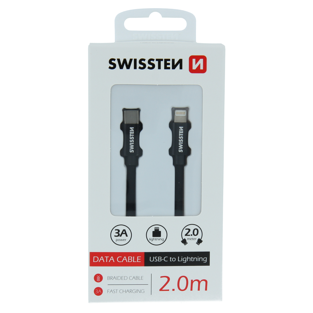 Levně Datový kabel swissten textile usb-c / lightning 2,0 m černý