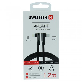 Textilní datový kabel swissten arcade usb-c / lightning 1,2 m černý