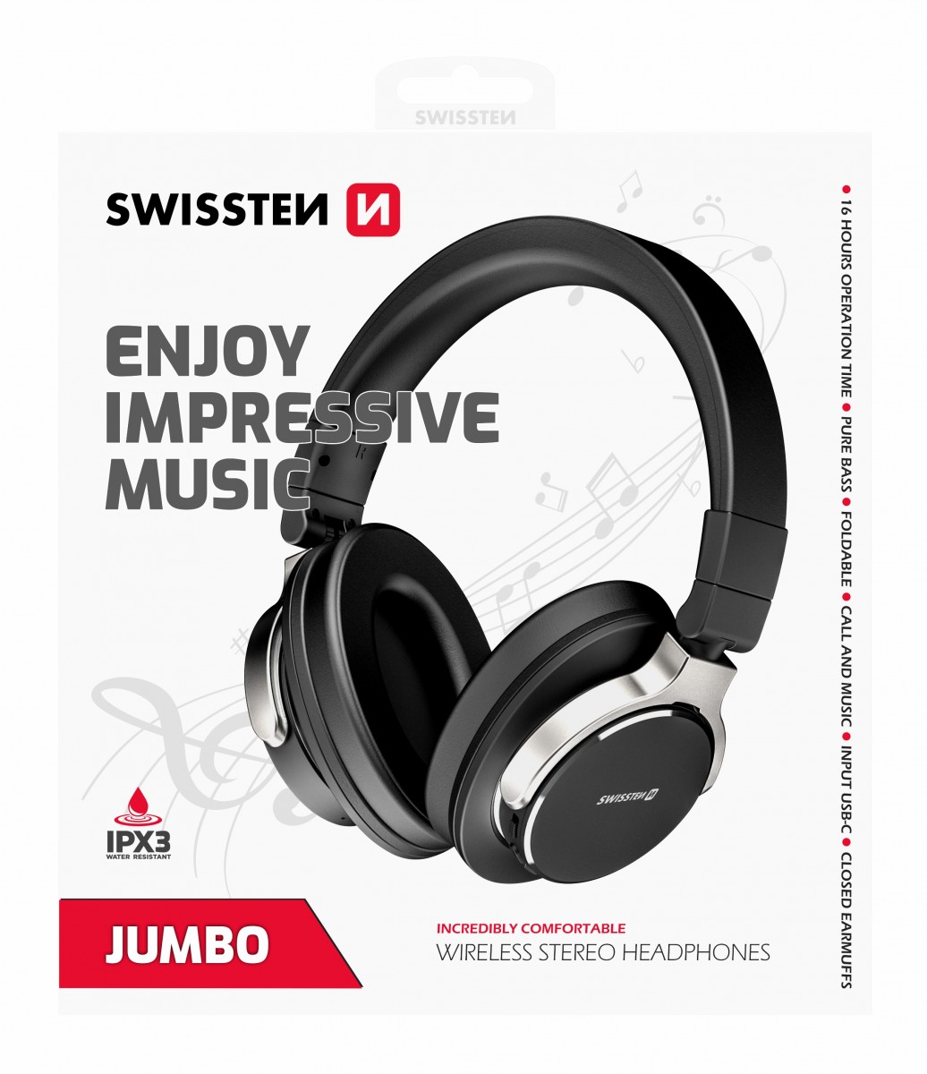 Bluetooth stereo sluchátka swissten jumbo černá