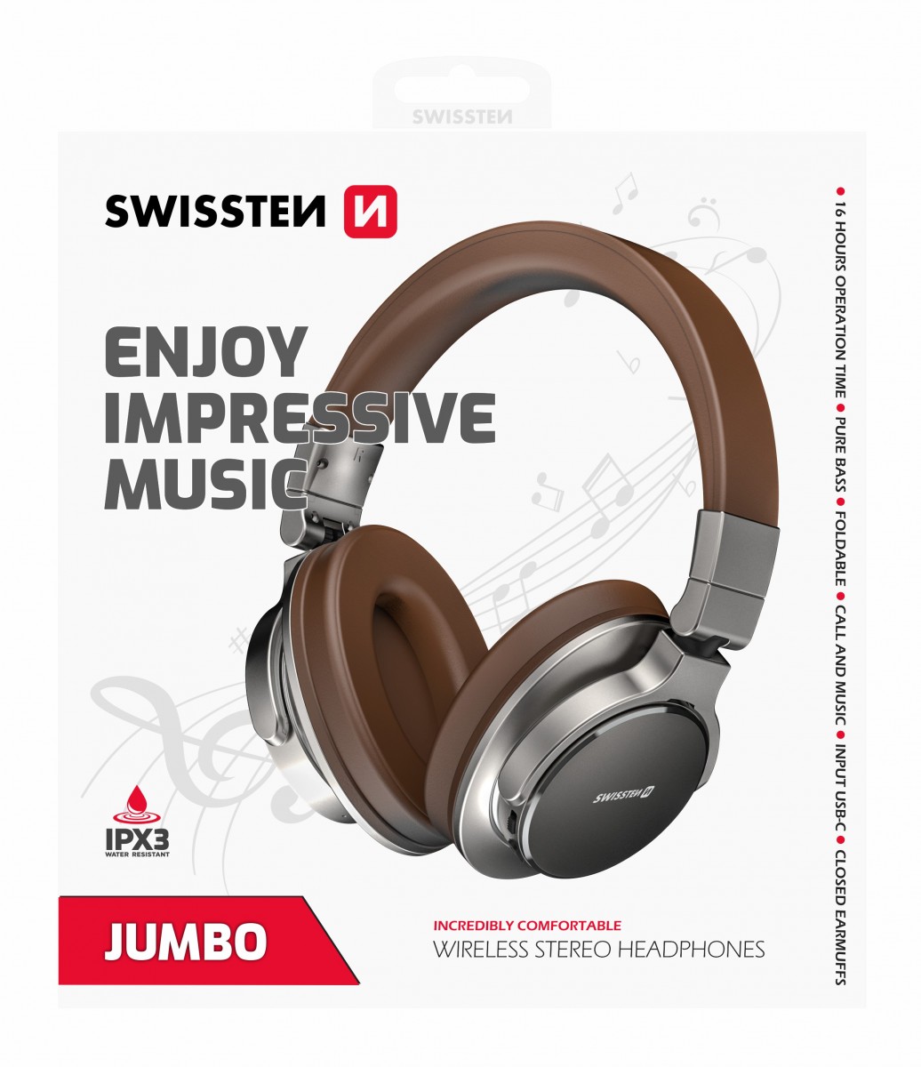 Bluetooth stereo sluchátka swissten jumbo stříbrná/hnědá