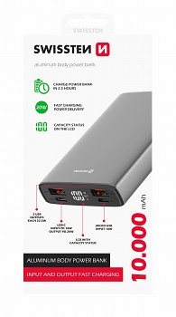 Swissten aluminum power bank 10000 mah 20w power delivery grey