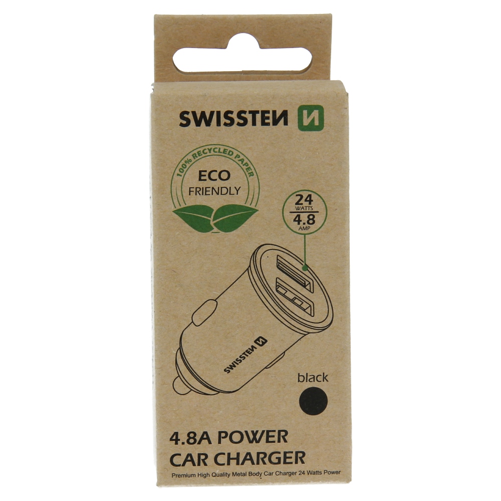Levně Swissten cl adaptér 2x usb 4,8a metal černý (eco balení)