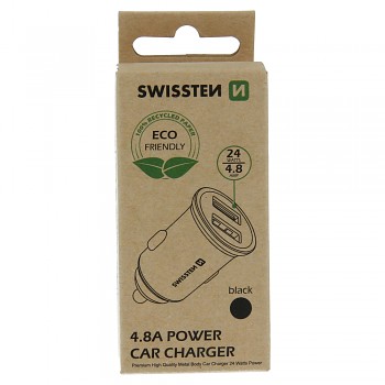 Swissten cl adaptér 2x usb 4,8a metal černý (eco balení)