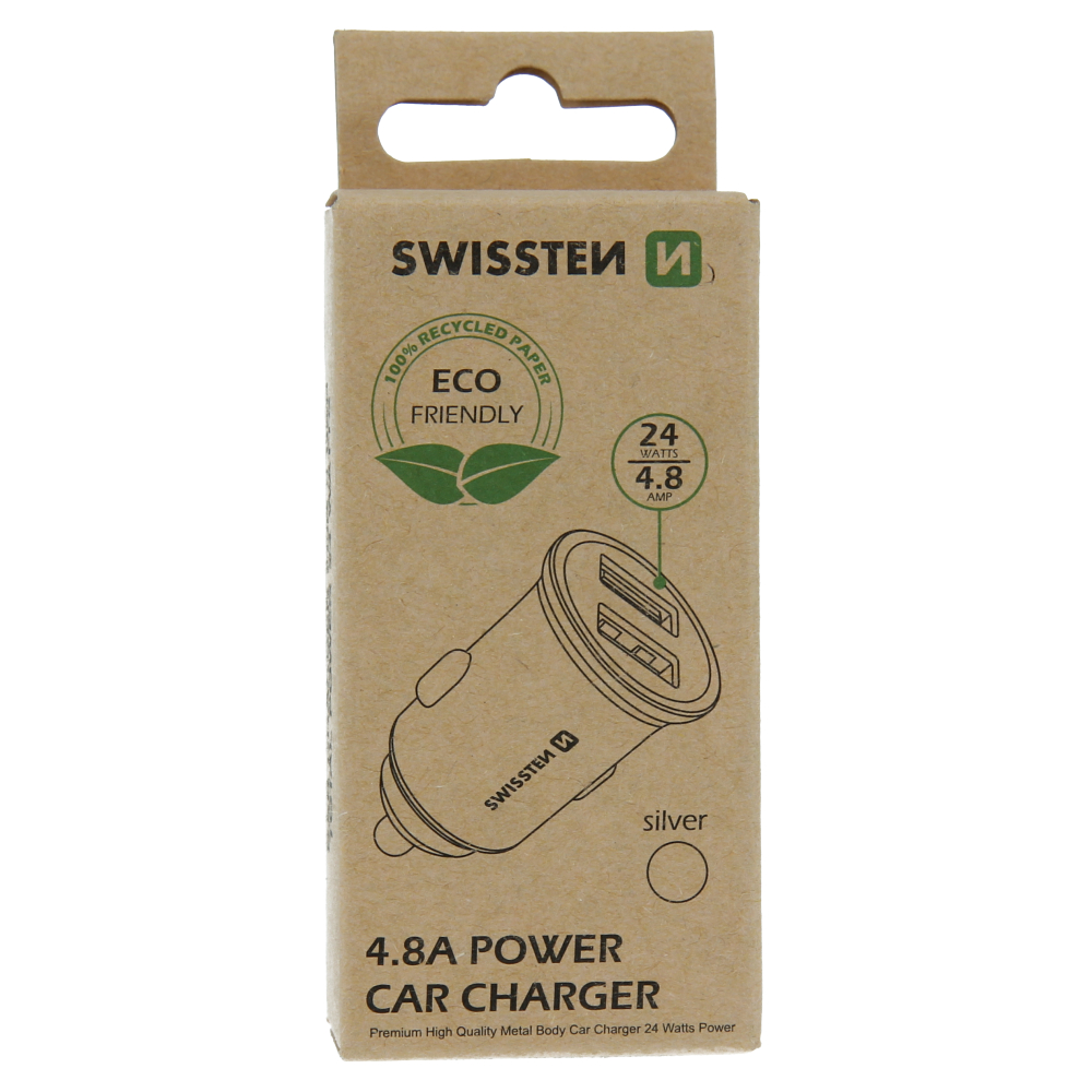 Levně Swissten cl adaptér 2x usb 4,8a metal silver (eco balení)