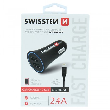 Swissten cl adaptér 2,4a power 2x usb + kabel lightning