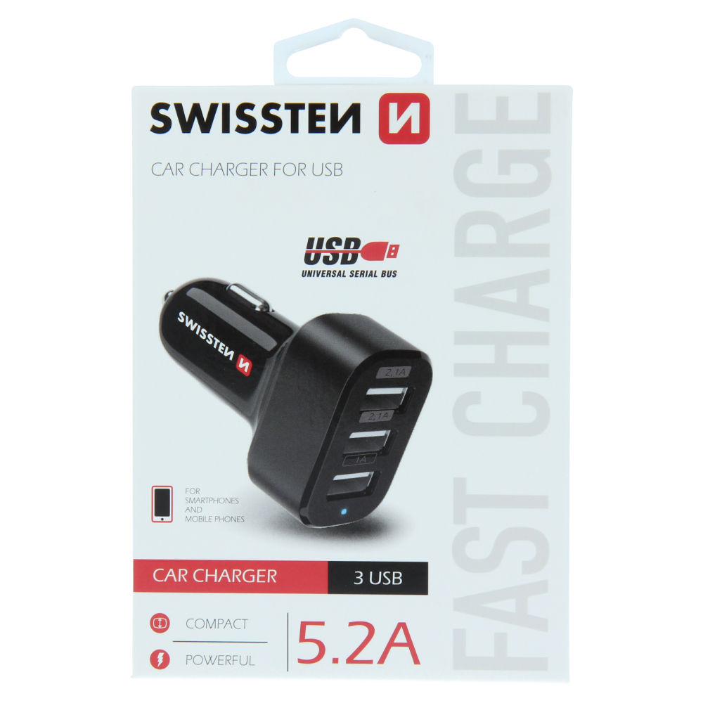 Swissten cl adaptér 3x usb 5,2a power