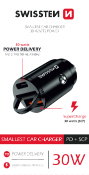 Swissten cl adaptér power delivery usb-c + super charge 3.0 30w nano černý