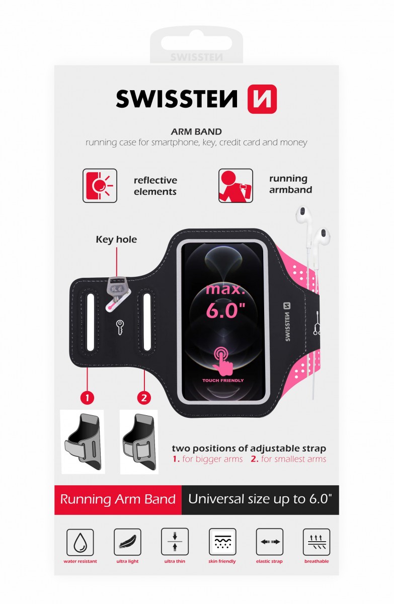 Levně Pouzdro swissten armband case vel. 6,0" růžové