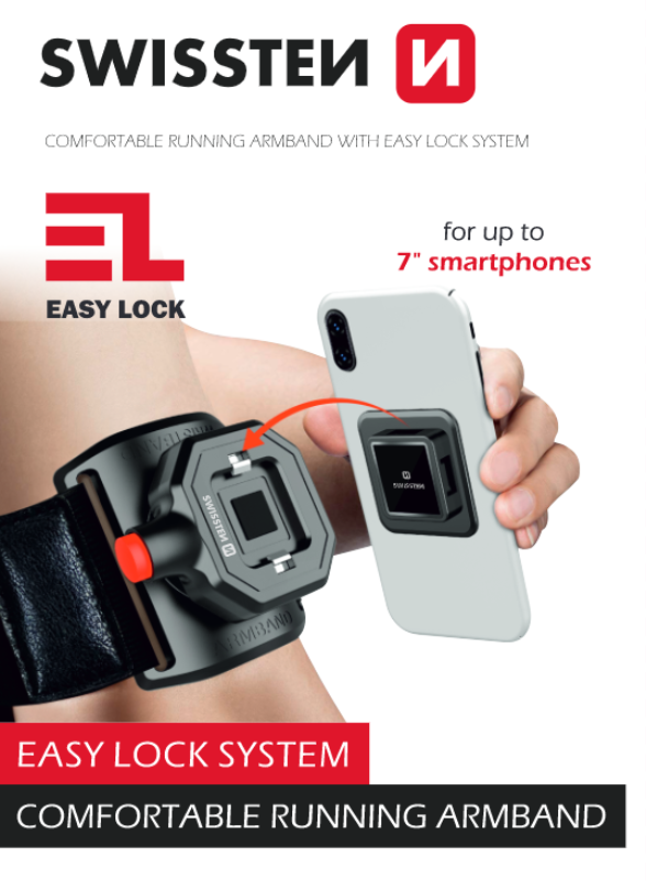 Levně Sportovní pouzdro Swissten easy lock armband černý