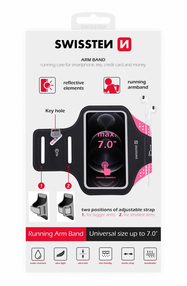 Levně Pouzdro swissten armband case vel. 7,0" růžové