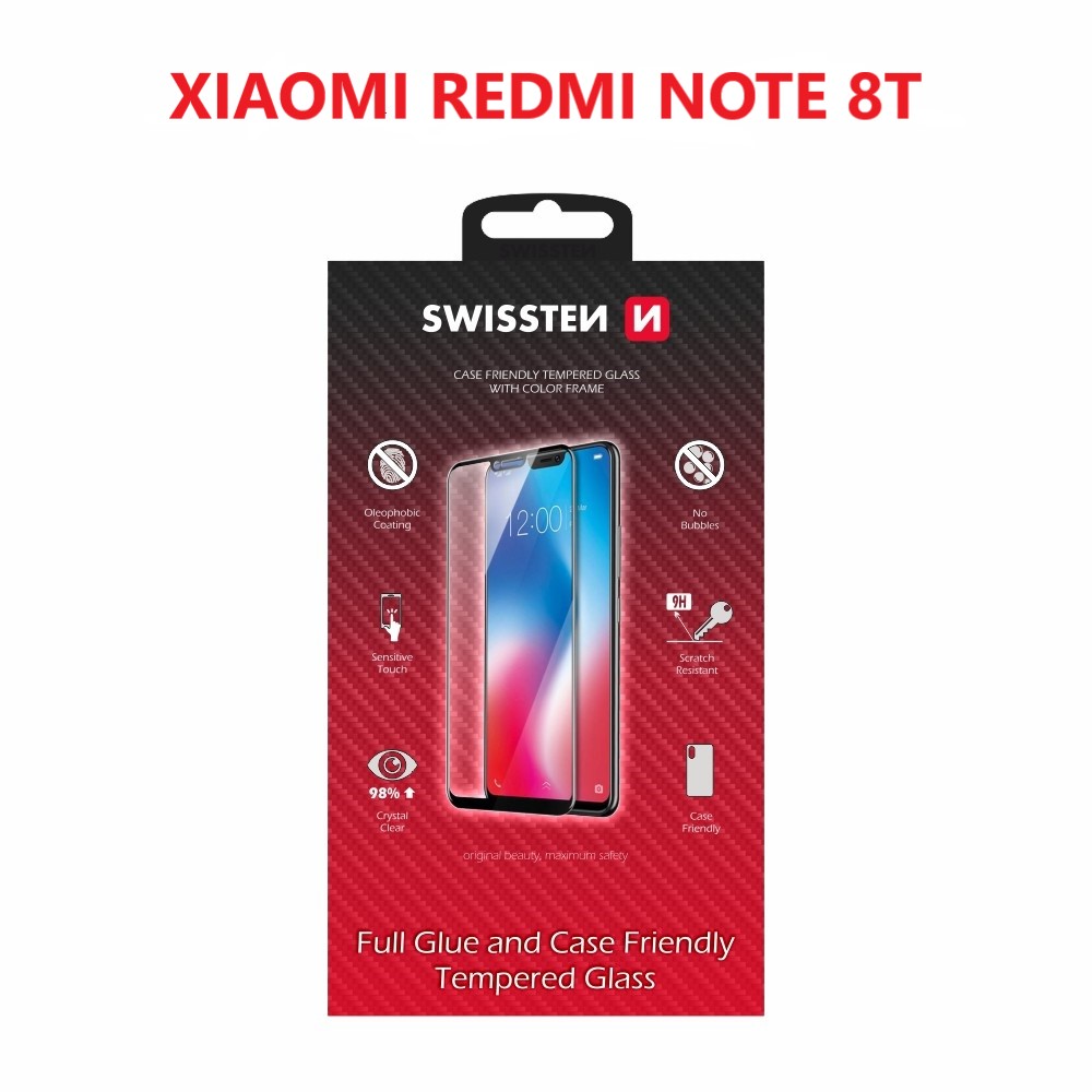 Levně Sklo swissten full glue, color frame, case friendly xiaomi redmi note 8t černé