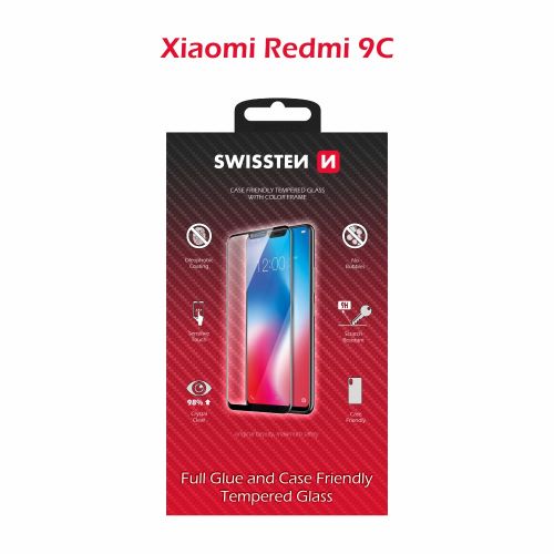 Levně Sklo swissten full glue, color frame, case friendly xiaomi redmi 9c černé