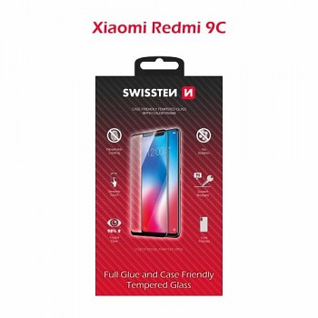 Sklo swissten full glue, color frame, case friendly xiaomi redmi 9c černé