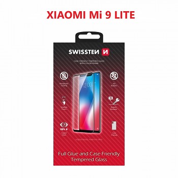 Sklo swissten full glue, color frame, case friendly xiaomi mi 9 lite černé