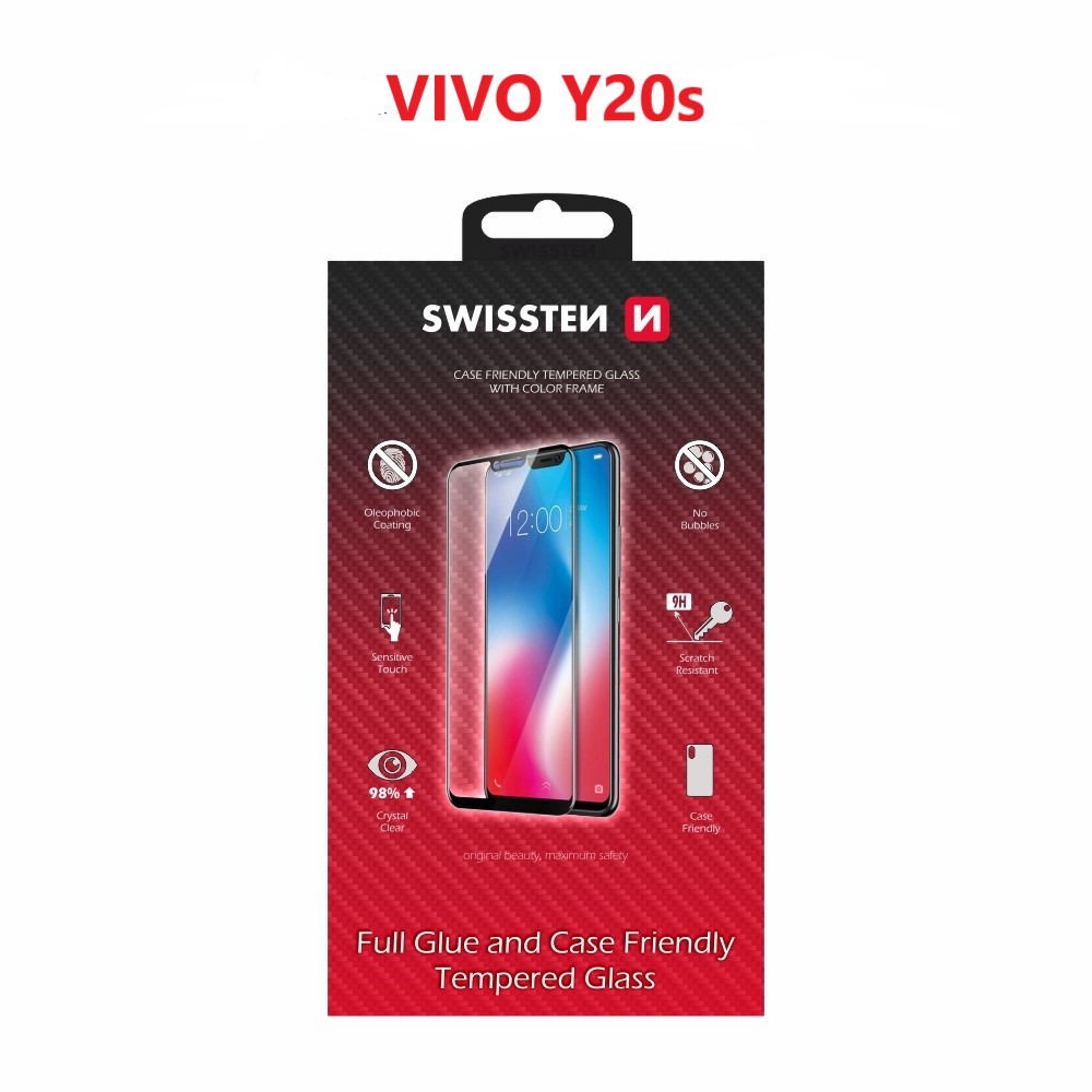 Levně Sklo swissten full glue, color frame, case friendly vivo y20s černé