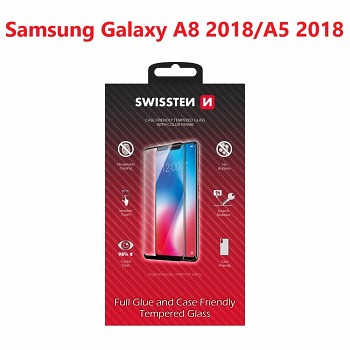 Sklo swissten full glue, color frame, case friendly samsung galaxy a8 2018/a5 2018 černé