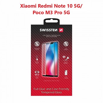 Sklo swissten full glue, color frame, case friendly xiaomi redmi note 10 5g/poco m3 pro 5g černé