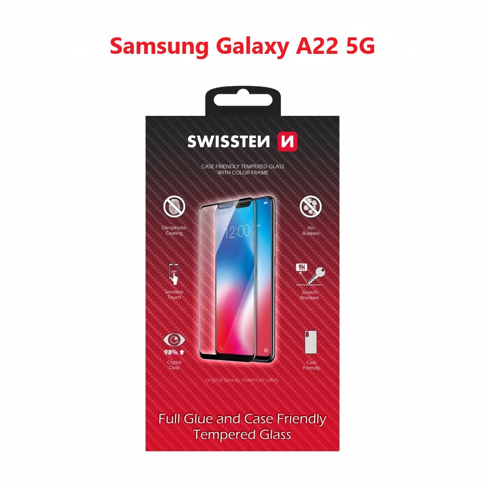 Levně Sklo swissten full glue, color frame, case friendly samsung a226 galaxy a22 5g černé