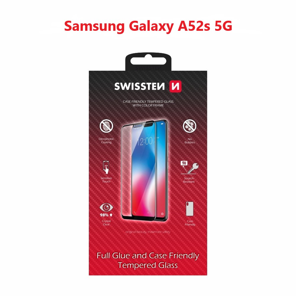 Levně Sklo swissten full glue, color frame, case friendly na Samsung A52s 5G černé