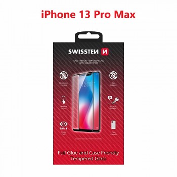 Sklo swissten full glue, color frame, case friendly apple iphone 13 pro max černé