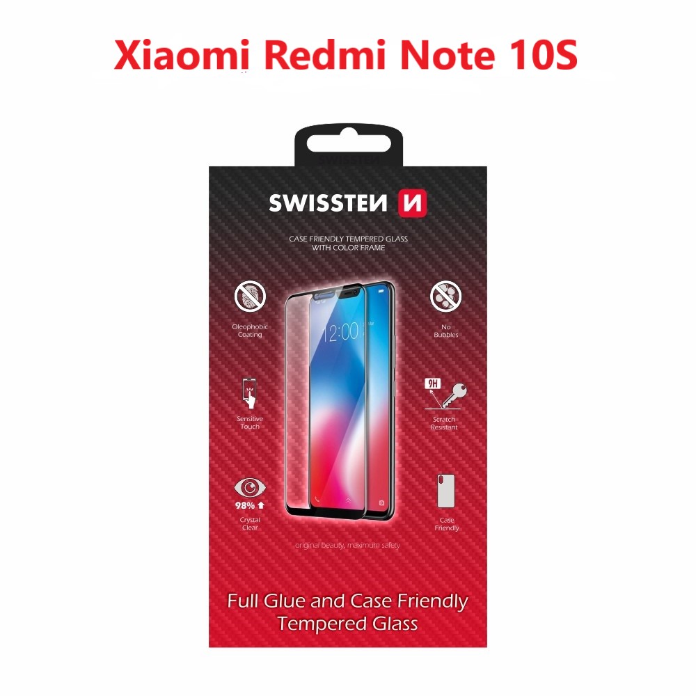 Levně Sklo swissten full glue, color frame, case friendly xiaomi redmi note 10s černé