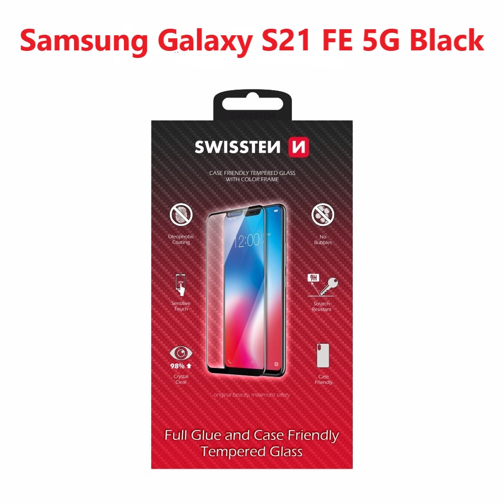 Levně Sklo swissten full glue, color frame, case friendly samsung g990 galaxy s21 fe 5g černé