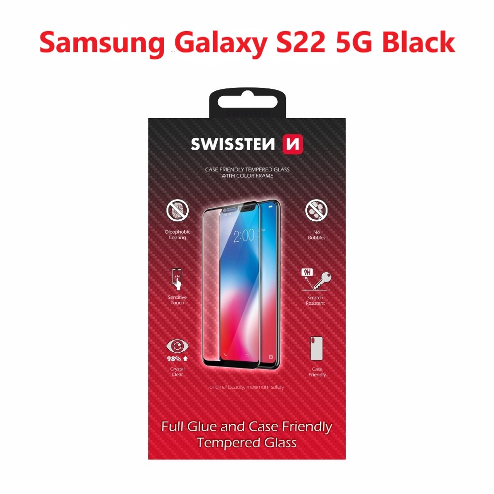 Levně Sklo swissten full glue, color frame, case friendly samsung s901b galaxy s22 5g černé