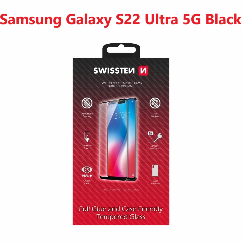 Levně Sklo swissten full glue, color frame, case friendly samsung s908b galaxy s22 ultra 5g černé