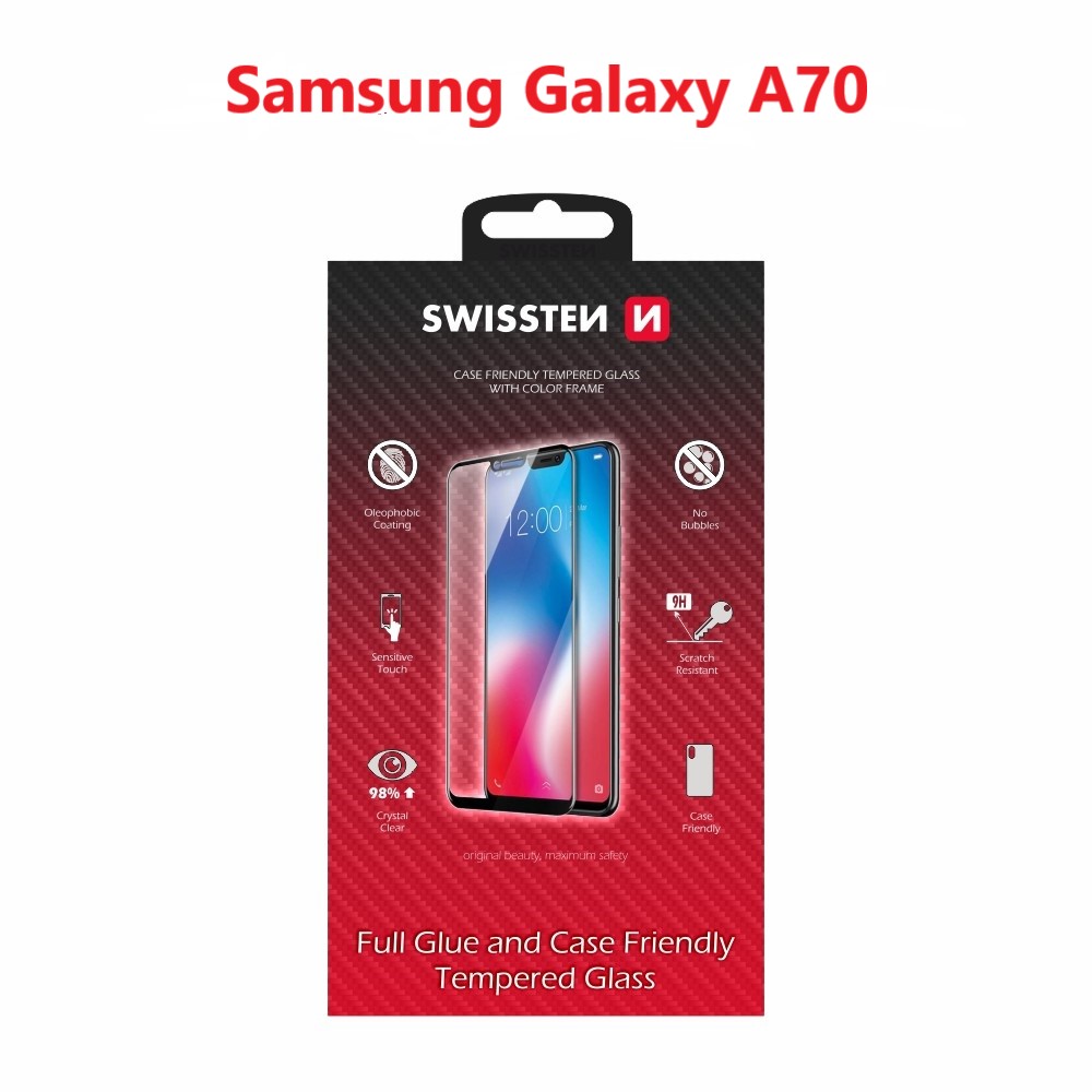 Levně Sklo swissten full glue, color frame, case friendly samsung a705 galaxy a70 černé