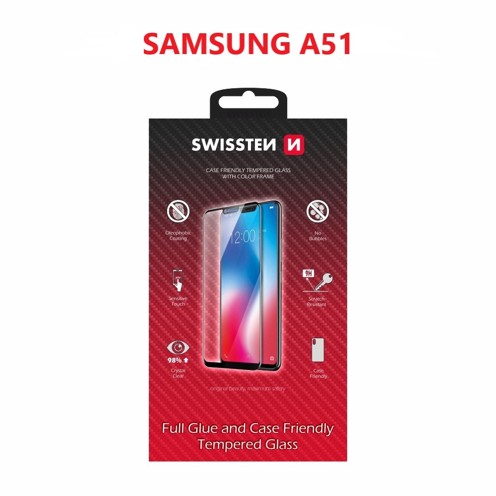 Levně Sklo swissten full glue, color frame, case friendly samsung a515f galaxy a51 černé