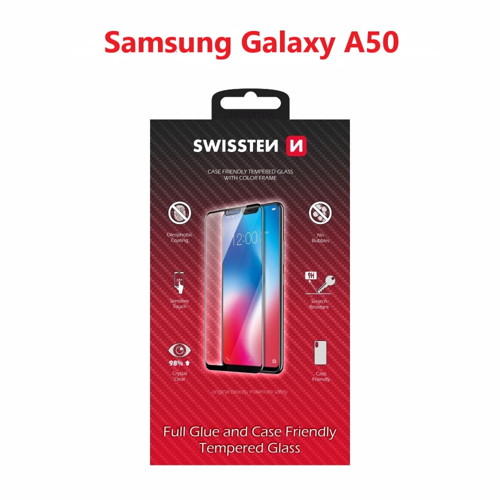 Levně Sklo swissten full glue, color frame, case friendly samsung a505 galaxy a50 černé