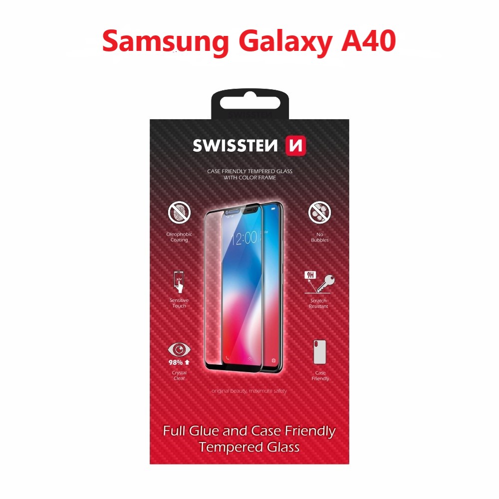 Levně Sklo swissten full glue, color frame, case friendly samsung a405 galaxy a40 černé