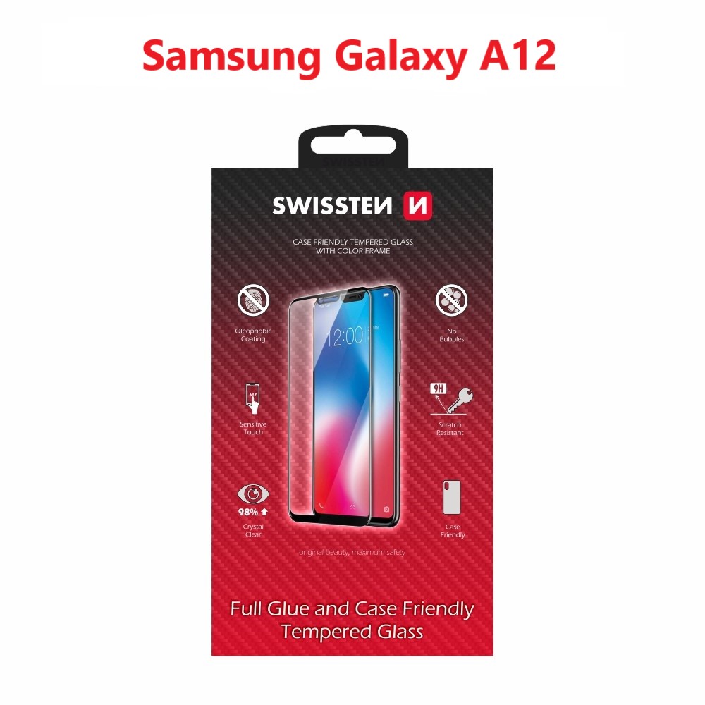 Levně Sklo swissten full glue, color frame, case friendly samsung a125 galaxy a12 černé