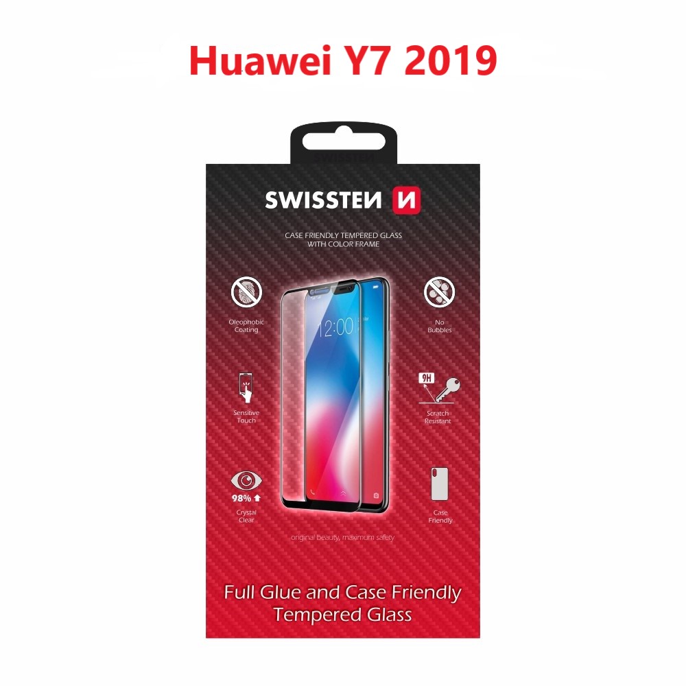 Levně Sklo swissten full glue, color frame, case friendly huawei y7 2019 černé