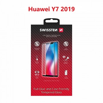 Sklo swissten full glue, color frame, case friendly huawei y7 2019 černé