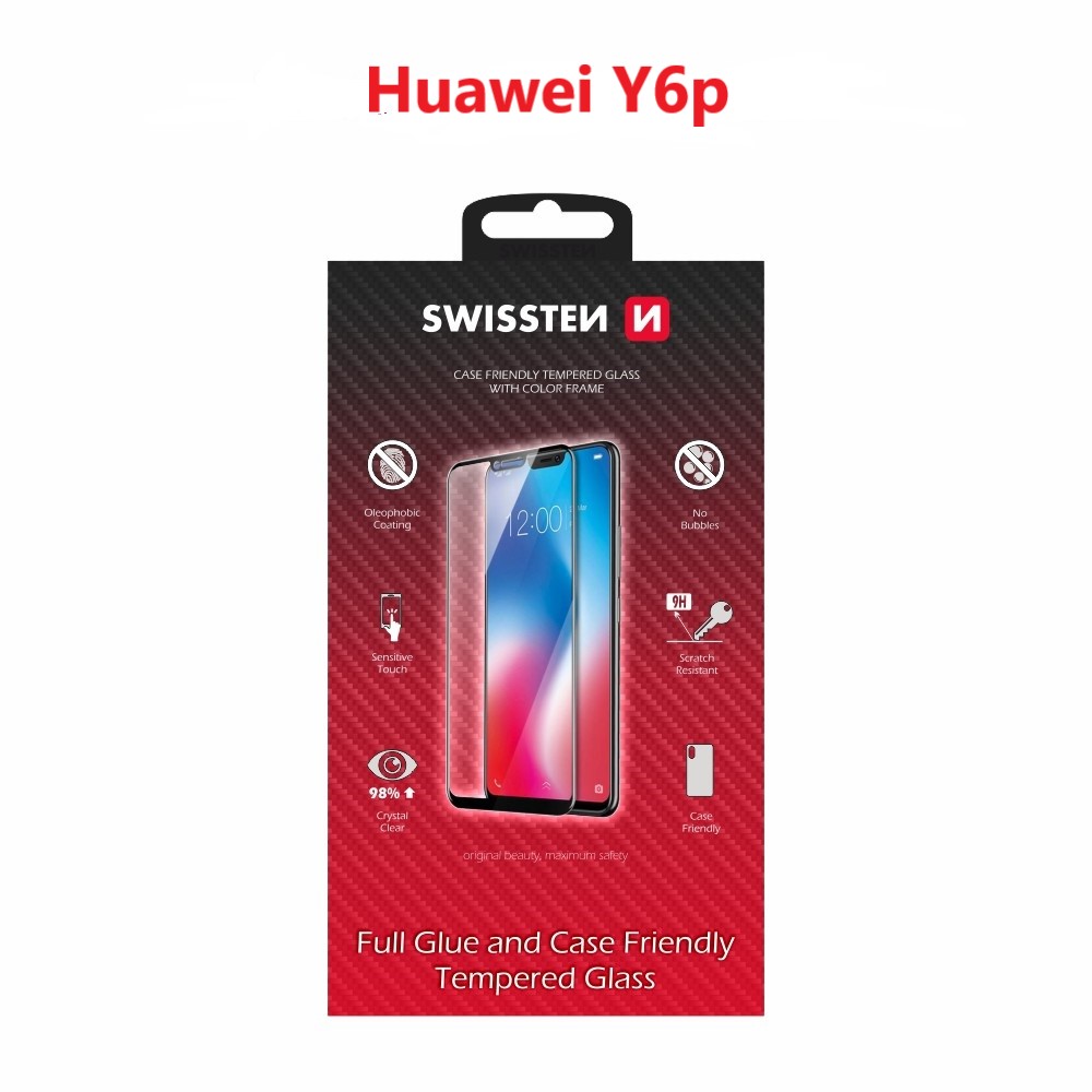 Levně Sklo swissten full glue, color frame, case friendly huawei y6p černé