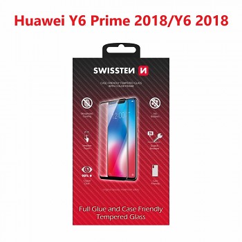 Sklo swissten full glue, color frame, case friendly huawei y6 prime 2018/y6 2018 černé