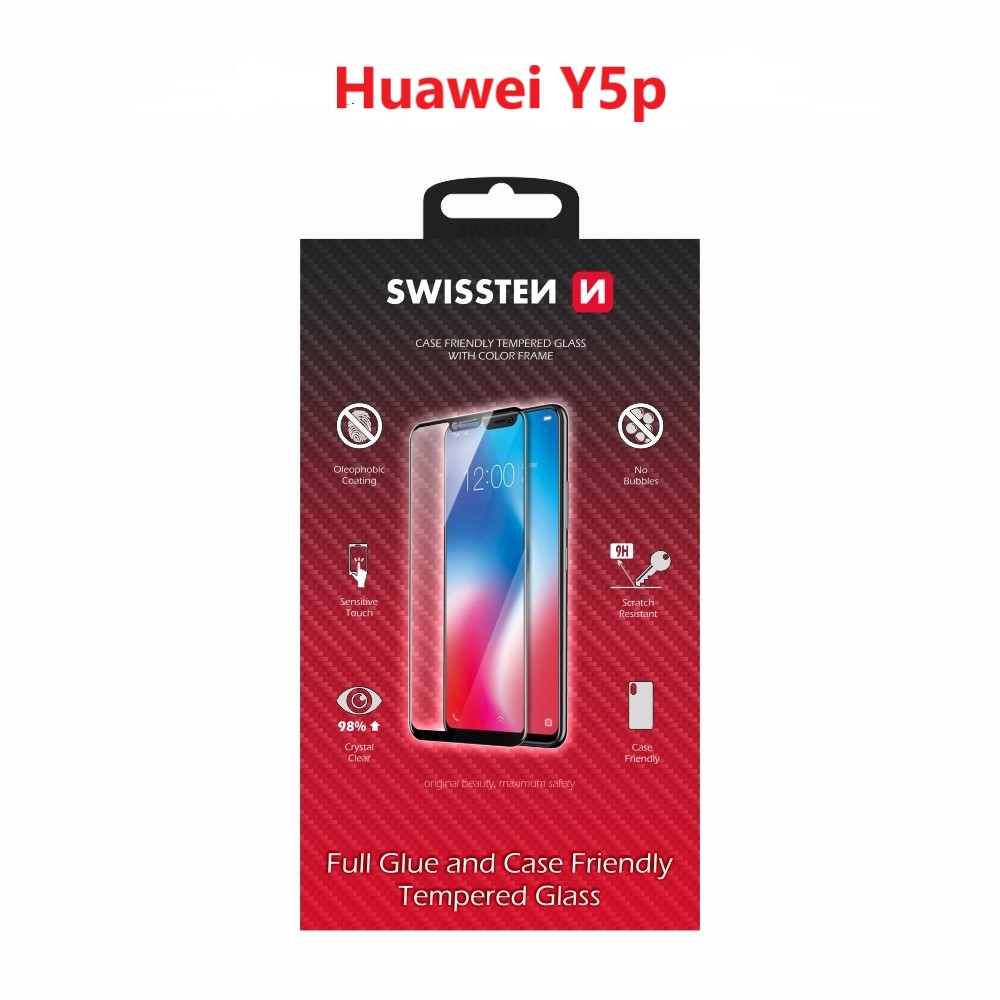 Levně Sklo swissten full glue, color frame, case friendly huawei y5p černé