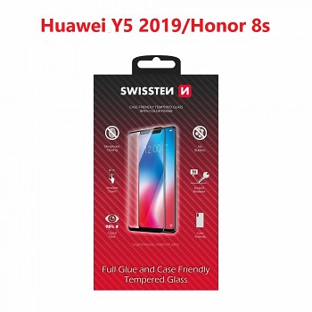 Sklo swissten full glue, color frame, case friendly huawei y5 2019/honor 8s černé