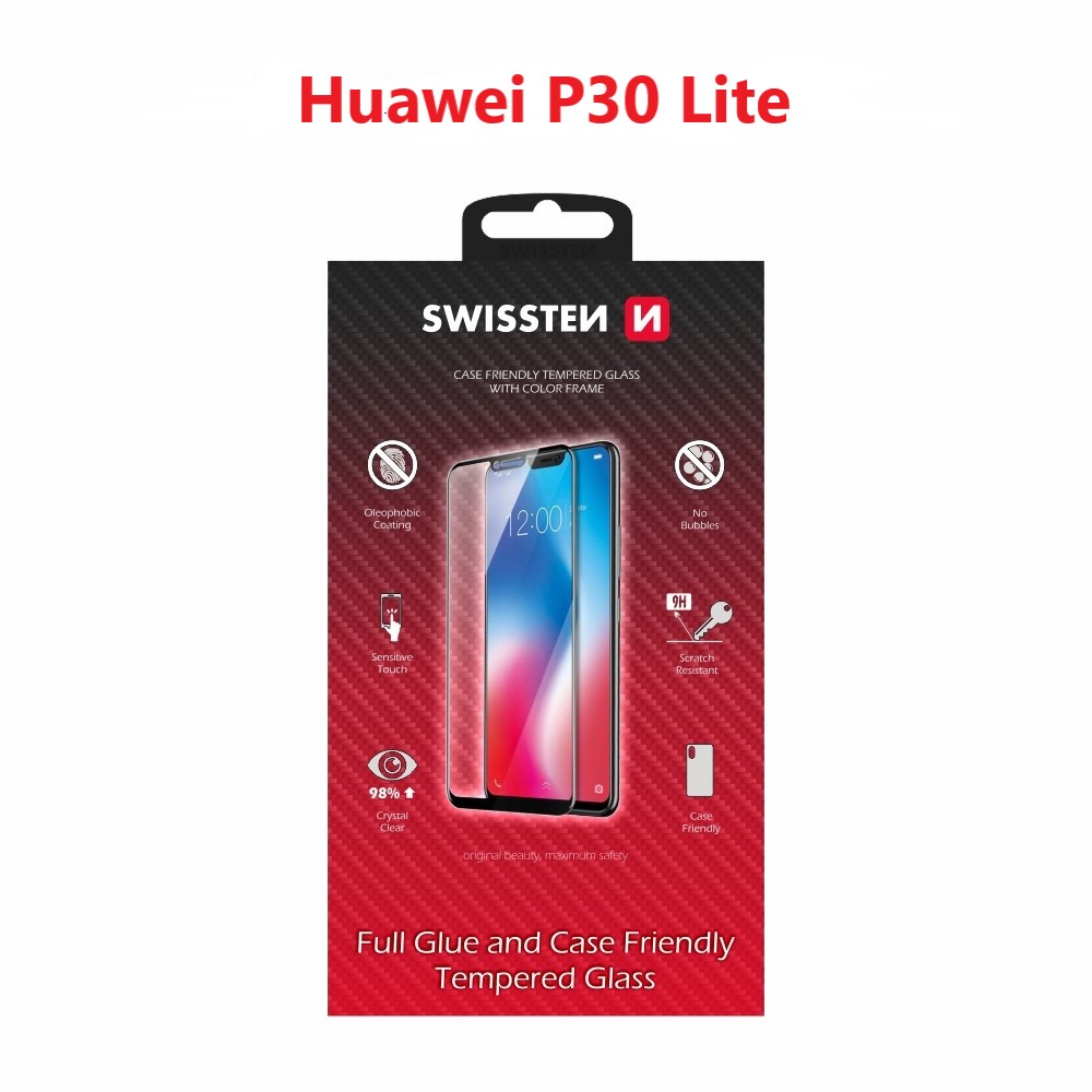 Levně Sklo swissten full glue, color frame, case friendly huawei p30 lite černé