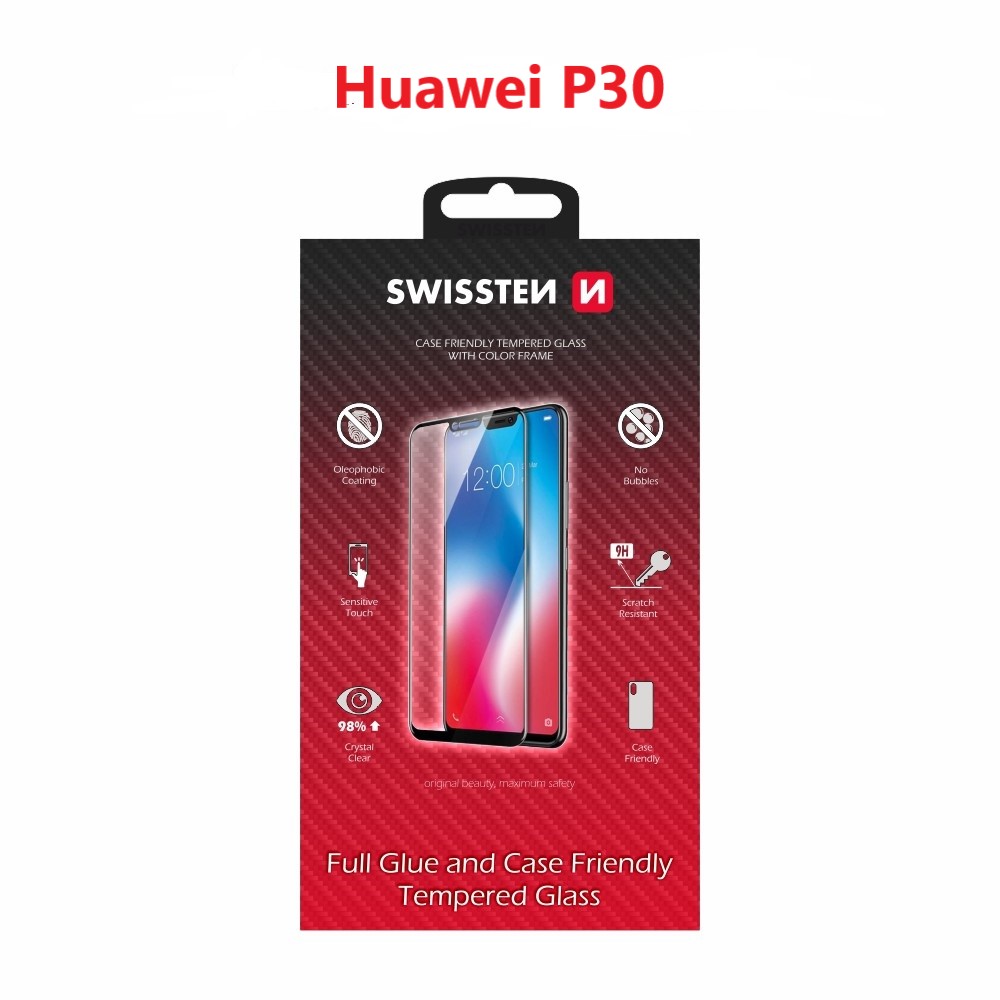 Levně Sklo swissten full glue, color frame, case friendly huawei p30 černé