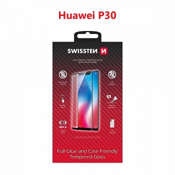 Sklo swissten full glue, color frame, case friendly huawei p30 černé