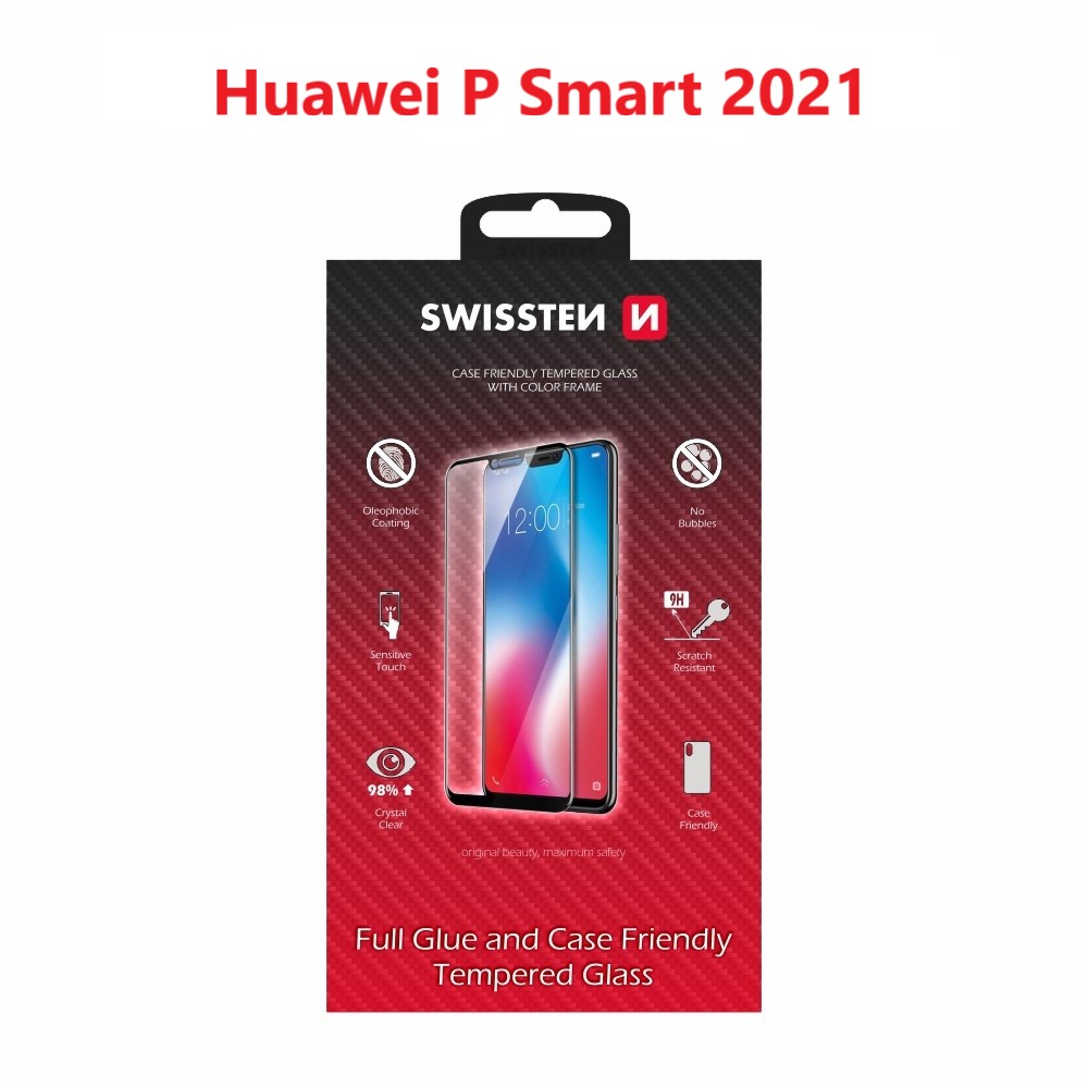 Levně Sklo swissten full glue, color frame, case friendly huawei p smart 2021 černé