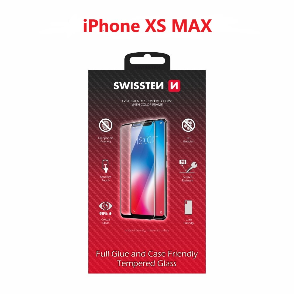 Levně Sklo swissten full glue, color frame, case friendly apple iphone xs max černé